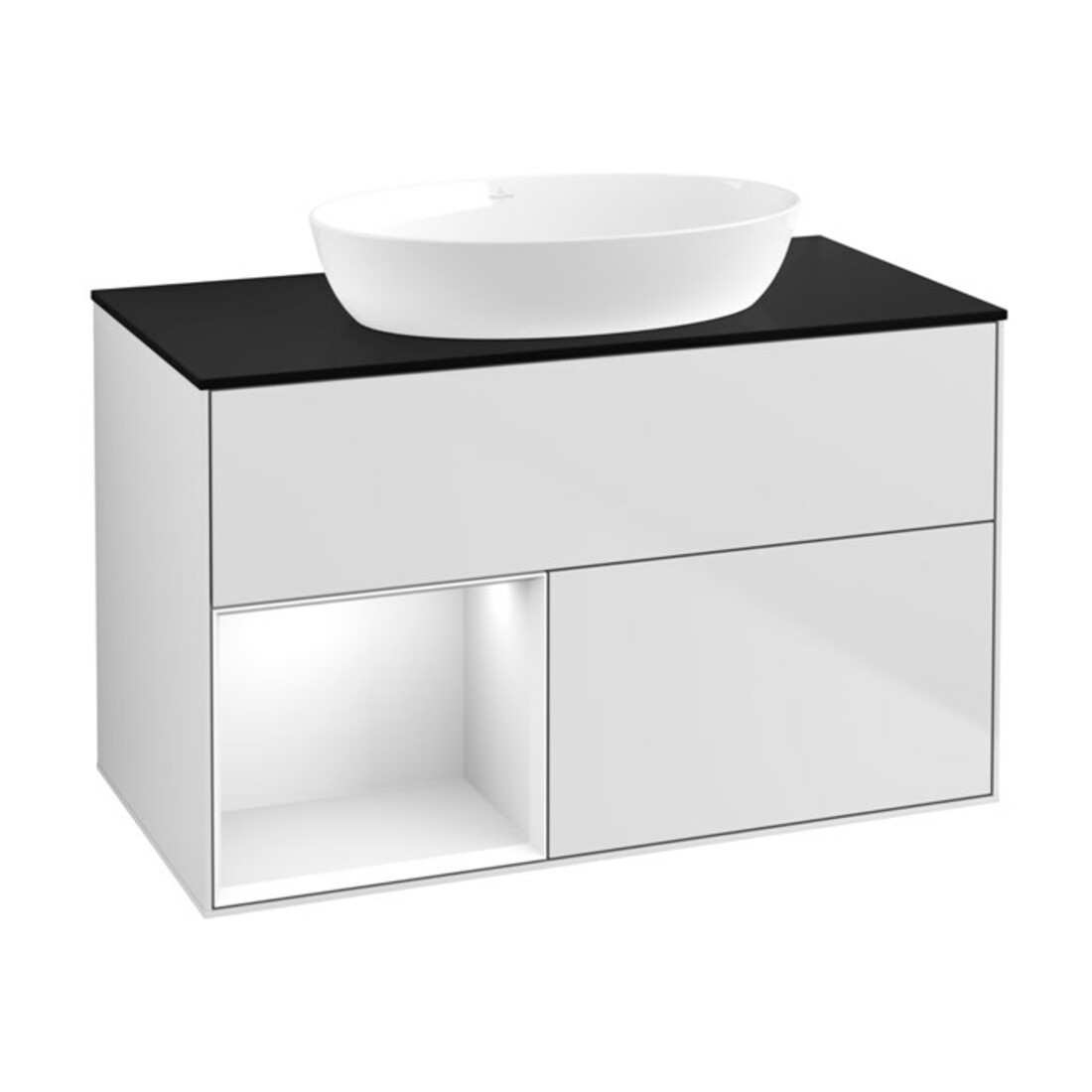 V&B Meuble sous lavabo Finion 100, Pl b m, Reg glo blanc laqué, blanc m laqué