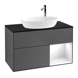 V&B Meuble sous-lavabo Finion 100, Pl b m, Reg glo blc laqué, Anthracite m