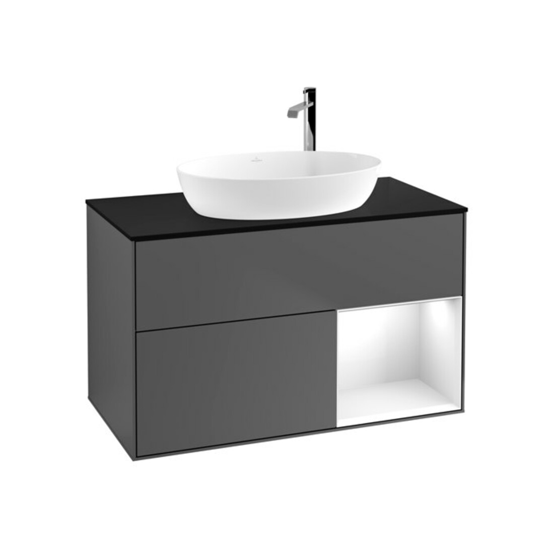 V&B Meuble sous-lavabo Finion 100, Pl b m, Reg glo blc laqué, Anthracite m
