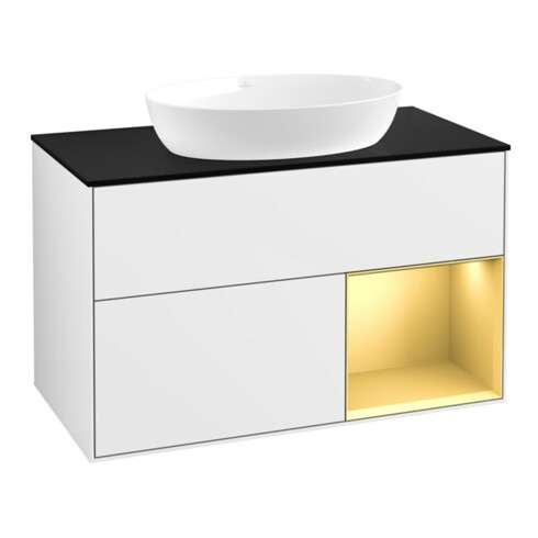 V&B Meuble sous lavabo Finion 100, Pl b m, Reg gol m Lac, blanc brillant Lac