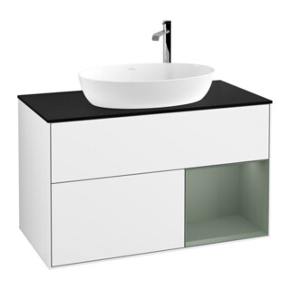 V&B Meuble sous lavabo Finion 100, Pl b m, Reg Oli. m Lac, blanc brillant Lac