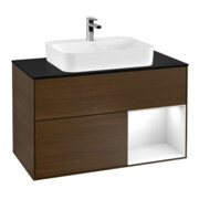 V&B Meuble sous-lavabo Finion 100, Pl b m, Reg re glo blanc laqué, ven noyer