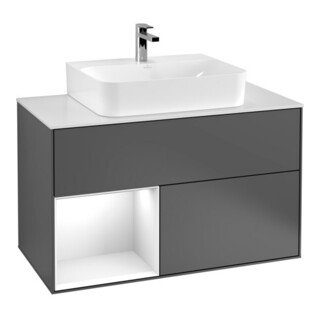 V&B Meuble sous lavabo Finion 100, Pl b m, Rg l g blc laqué, Anthrac. m