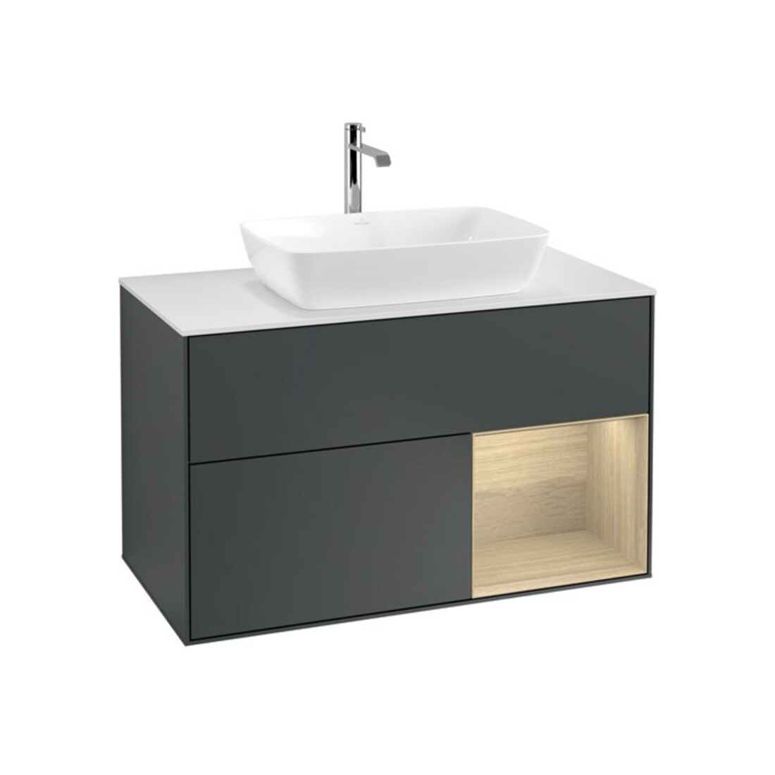 V&B Meuble sous lavabo Finion 100, Pl blanc, avec éclairage mural, régulateur Oa ven, avec éclairage bleu, avec Lac