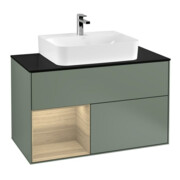 V&B Meuble sous-lavabo Finion 100, pl blanc, avec étagère gauche, olivier mat laqué