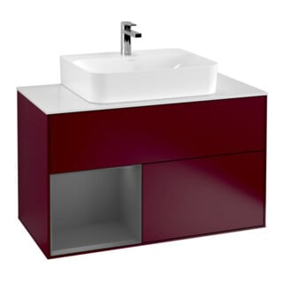 V&B Meuble sous lavabo Finion 100, Pl blanc, étagère gauche anthracite, Peo m