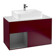 V&B Meuble sous lavabo Finion 100, Pl blanc, étagère gauche anthracite, Peo m