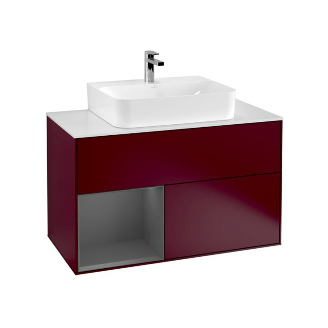 V&B Meuble sous lavabo Finion 100, Pl blanc, étagère gauche anthracite, Peo m