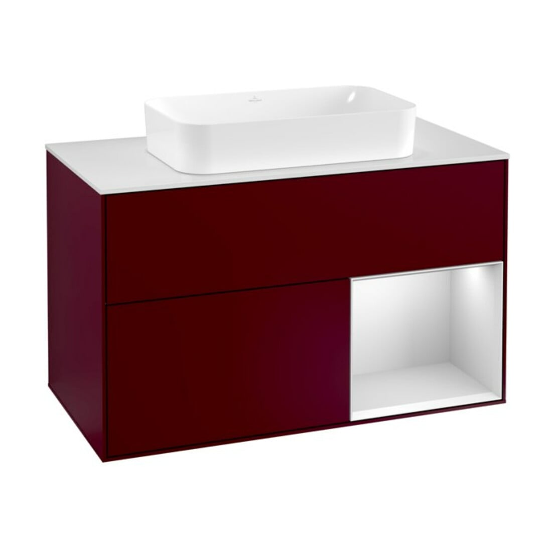 V&B Meuble sous lavabo Finion 100, Pl blanc m, Étagère droite blanc m Lac, Peo m