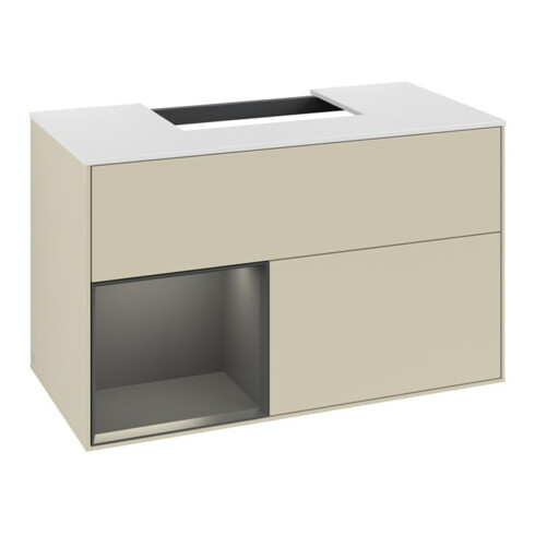 V&B Meuble sous lavabo Finion 100, Pl blanc mat, Ar gauche bleu mat Lac, pieds gris mat Lac