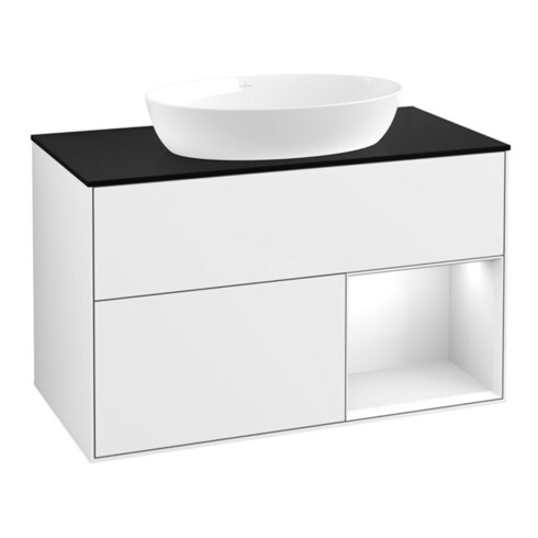 V&B Meuble sous lavabo Finion 100, Pl blanc mat, Arrière blanc brillant laqué