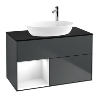 V&B Meuble sous lavabo Finion 100, Pl blanc mat, Arrière gris blanc laqué, façade bleu mat laqué