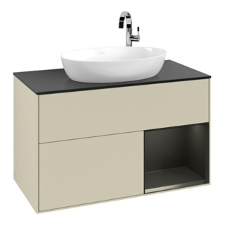 V&B Meuble sous-lavabo Finion 100, Pl blanc mat, Caisson bleu mat Lac, poignée gris mat Lac