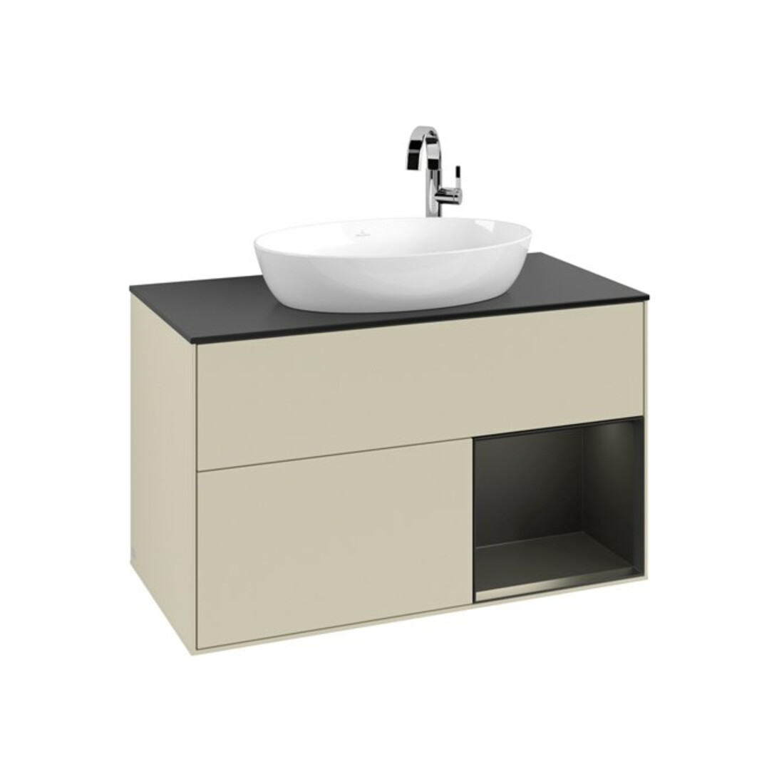 V&B Meuble sous-lavabo Finion 100, Pl blanc mat, Caisson bleu mat Lac, poignée gris mat Lac