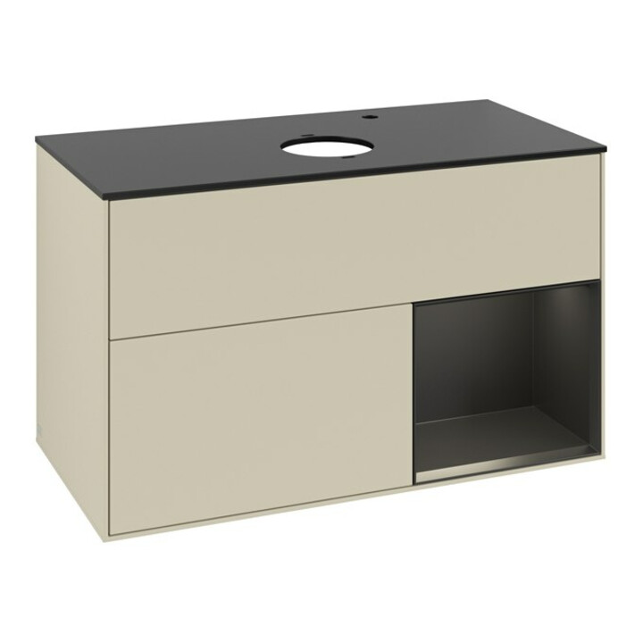 V&B Meuble sous-lavabo Finion 100, Pl blanc mat, Caisson bleu mat Lac, poignée gris mat Lac