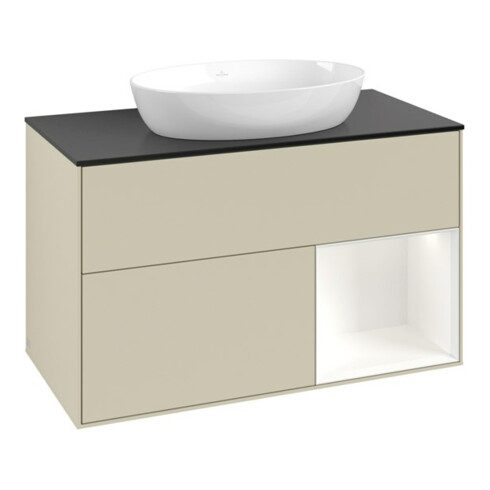 V&B Meuble sous lavabo Finion 100, Pl blanc mat, Corps blanc mat laqué, poignées gris mat laqué