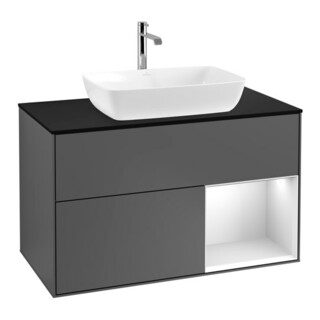 V&B Meuble sous lavabo Finion 100, Pl blanc mat, Étagère blanche mat, Anthracite mat