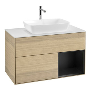 V&B Meuble sous lavabo Finion 100, Pl blanc mat, Étagère bleue mat laquée, Oa ven