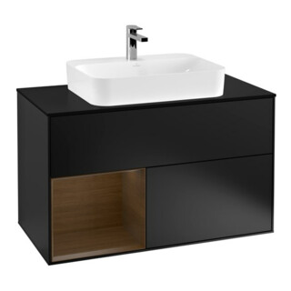 V&B Meuble sous lavabo Finion 100, Pl blanc mat, étagère gauche, blanc mat Lac