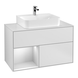 V&B Meuble sous-lavabo Finion 100, Pl blanc mat, Étagère gauche blanc mat Lacqué