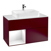 V&B Meuble sous lavabo Finion 100, Pl blanc mat, étagère gauche, éclairage mural blanc laqué, Peo mat