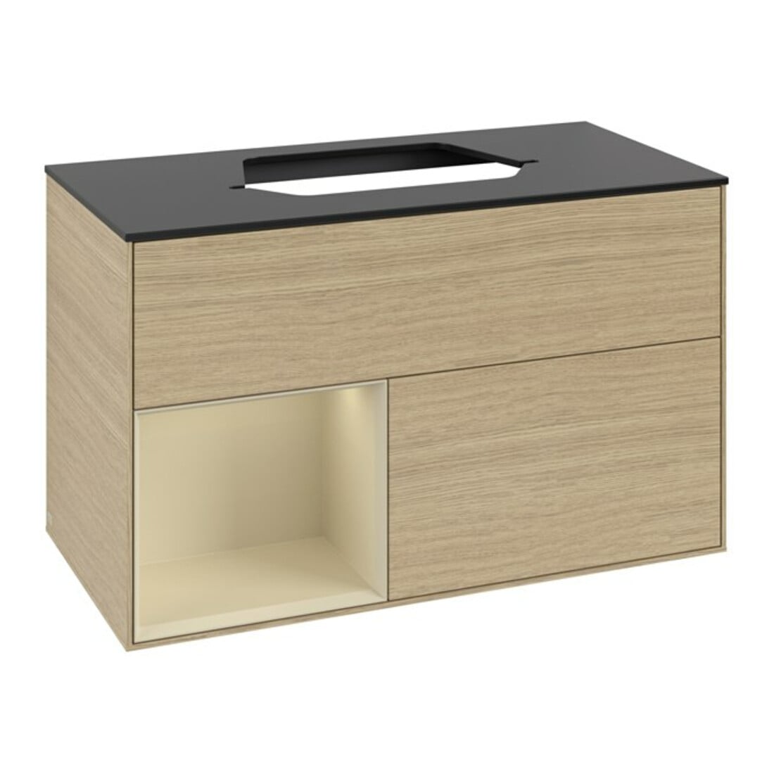 V&B Meuble sous lavabo Finion 100, Pl blanc mat, Étagère gauche, Gris mat laqué, Oa ven