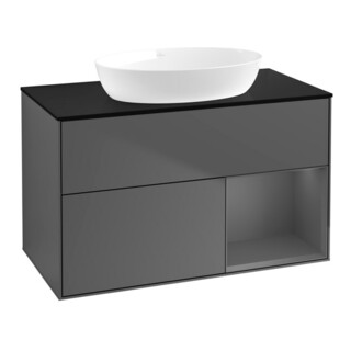 V&B Meuble sous lavabo Finion 100, Pl blanc mat, Face A mat laqué, Anthracite m
