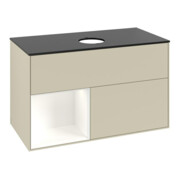 V&B Meuble sous lavabo Finion 100, Pl blanc mat, Porte blanche mat laquée, poignée gris mat laquée