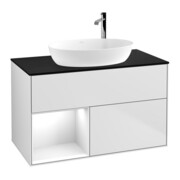 V&B Meuble sous lavabo Finion 100, Pl blanc mat, Porte verre blanc laqué, blanc mat laqué