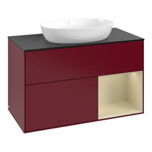 V&B Meuble sous-lavabo Finion 100, Pl blanc mat, Rayure argentée, Poignée mate