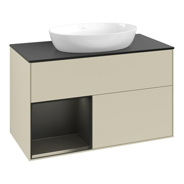 V&B Meuble sous lavabo Finion 100, Pl blanc mat, Rayures bleues mat Lac, gris mat Lac