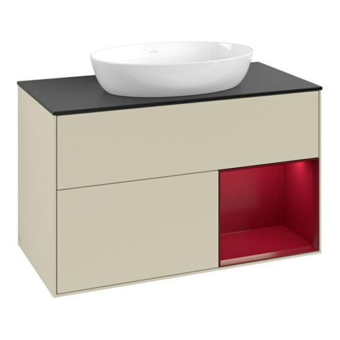 V&B Meuble sous lavabo Finion 100, Pl blanc mat, Rayures Perle mat, côtés Gris mat