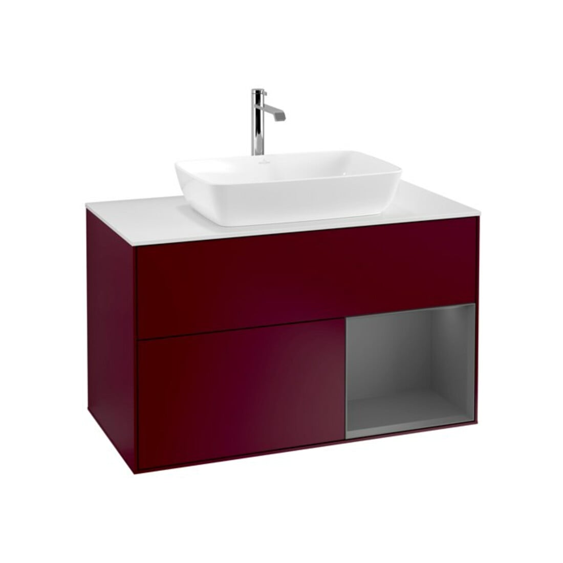 V&B Meuble sous lavabo Finion 100, pl blanc mat, rég anthracite mat laqué, poignée m