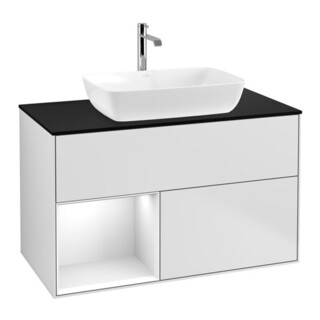 V&B Meuble sous lavabo Finion 100, Pl blanc mat, Rég blanc brillant, blanc mat brillant
