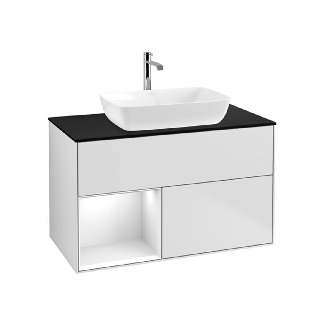 V&B Meuble sous lavabo Finion 100, Pl blanc mat, Rég blanc brillant, blanc mat brillant