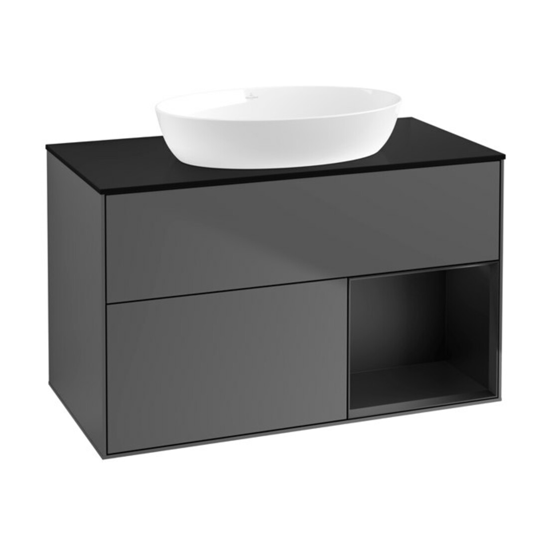 V&B Meuble sous lavabo Finion 100, pl blanc mat, rég blanc mat laqué, anthracite mat