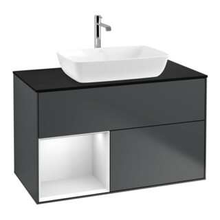 V&B Meuble sous lavabo Finion 100, Pl blanc mat, Rég blanc mat laqué, méd. bleu mat laqué