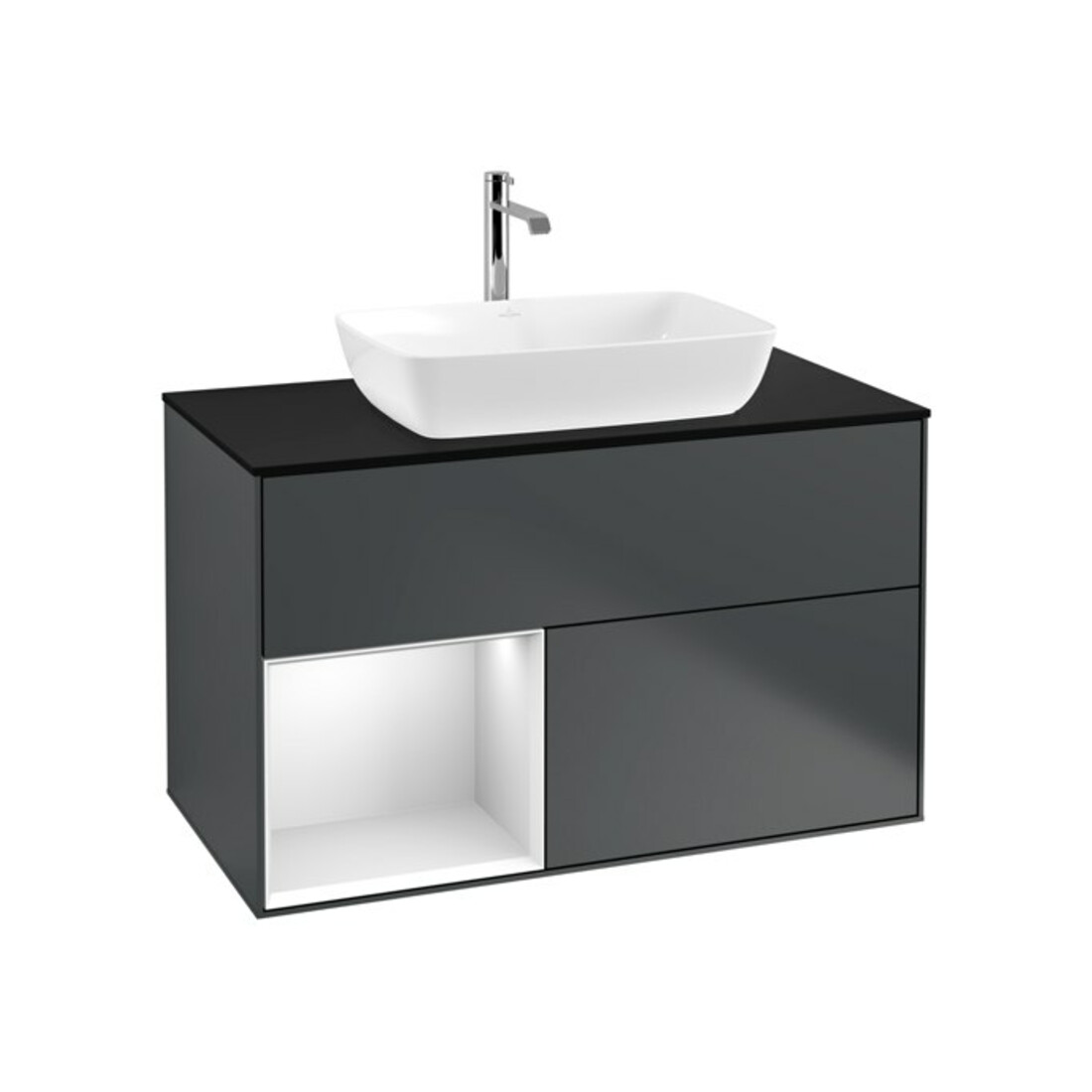 V&B Meuble sous lavabo Finion 100, Pl blanc mat, Rég blanc mat laqué, méd. bleu mat laqué