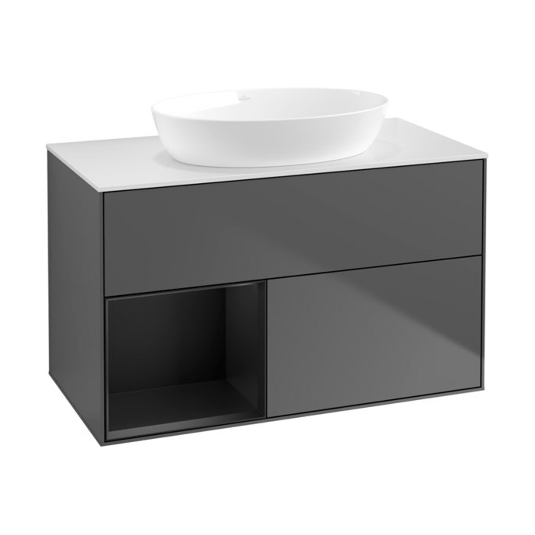 V&B Meuble sous-lavabo Finion 100, Pl blanc mat, Reg bleu mat Lac, Anthracite m
