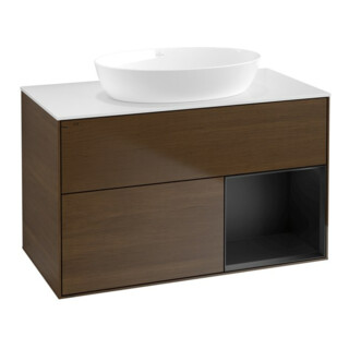 V&B Meuble sous-lavabo Finion 100, pl blanc mat, rég bleu mat laqué, noyer veiné