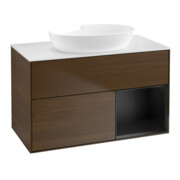V&B Meuble sous-lavabo Finion 100, pl blanc mat, rég bleu mat laqué, noyer veiné