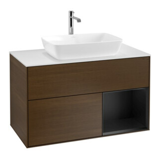 V&B Meuble sous lavabo Finion 100, pl blanc mat, rég bleu mat laqué, noyer veinée