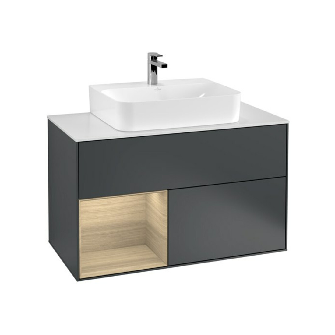 V&B Meuble sous lavabo Finion 100, Pl blanc mat, Rég gauche Oa ven, md bl. mat Lac