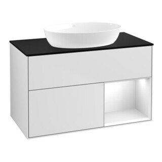 V&B Meuble sous lavabo Finion 100, Pl blanc mat, rég. global blanc laqué, blanc mat laqué