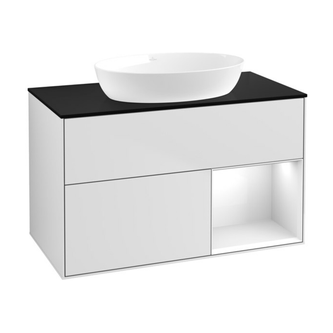 V&B Meuble sous lavabo Finion 100, Pl blanc mat, rég. global blanc laqué, blanc mat laqué