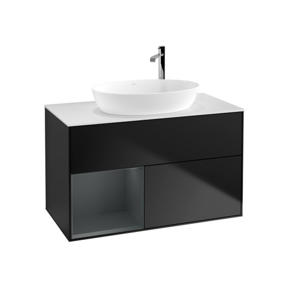 V&B Meuble sous-lavabo Finion 100, pl blanc mat, rég m laque, bleu m laque
