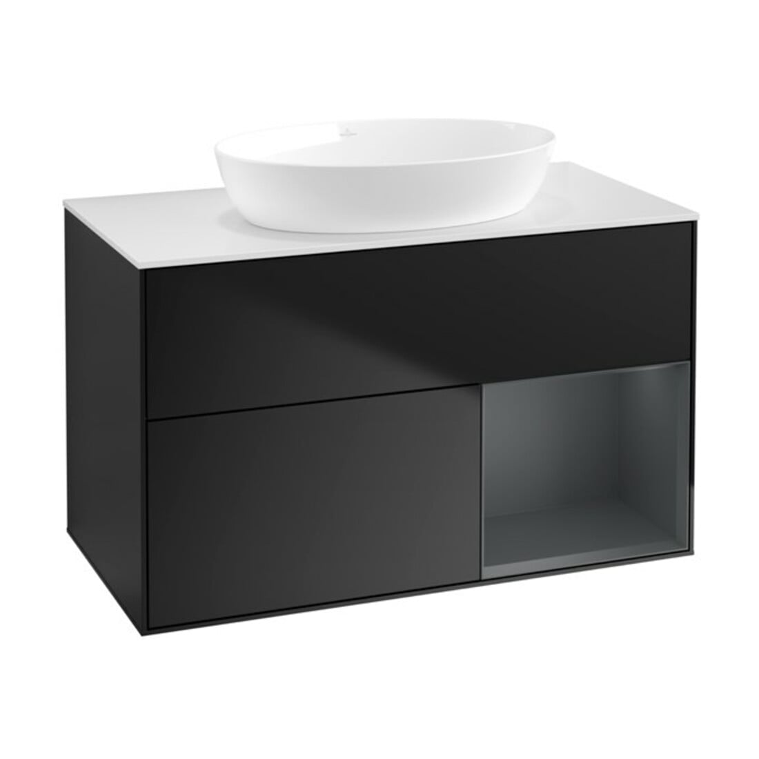 V&B Meuble sous-lavabo Finion 100, pl blanc mat, rég méd mat laqué, bleu mat laqué