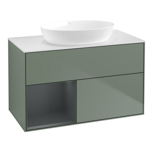 V&B Meuble sous lavabo Finion 100, Pl blanc mat, Rég méd mat laqué, Oli mat laqué