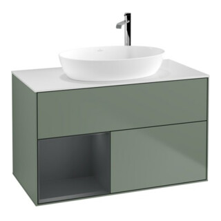 V&B Meuble sous-lavabo Finion 100, Pl blanc mat, Reg méd mat laqué, Oli. mat laqué