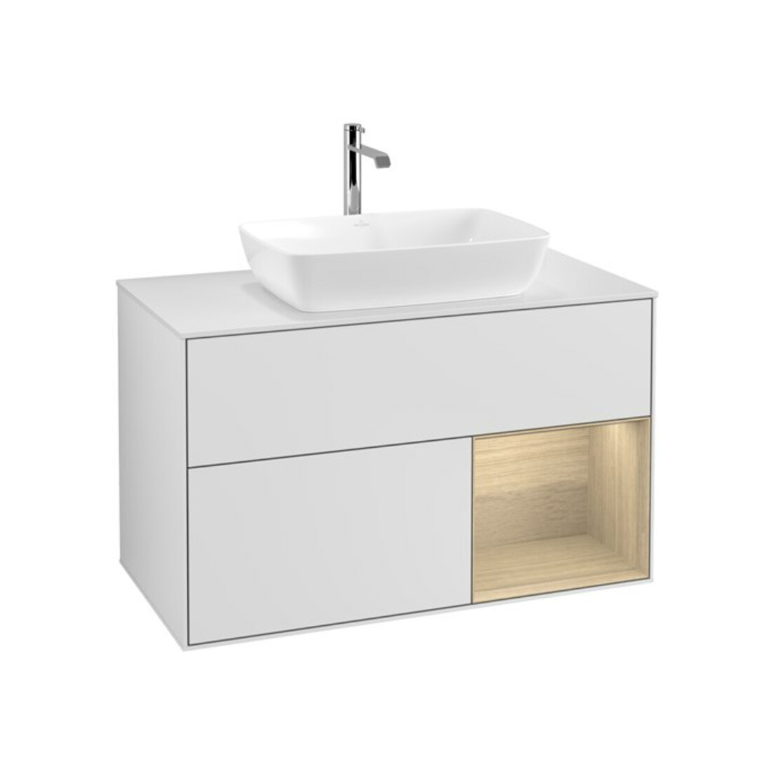 V&B Meuble sous lavabo Finion 100, pl blanc mat, rég Oa ven, blanc mat laqué